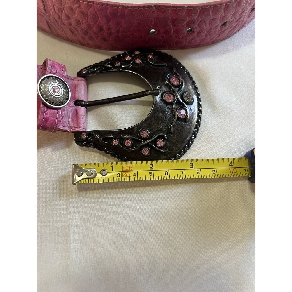 VTG Nanni Crock Embossed Pink Leather Belt Sz 32 Bling Buckle Coquette Western - Picture 7 of 8